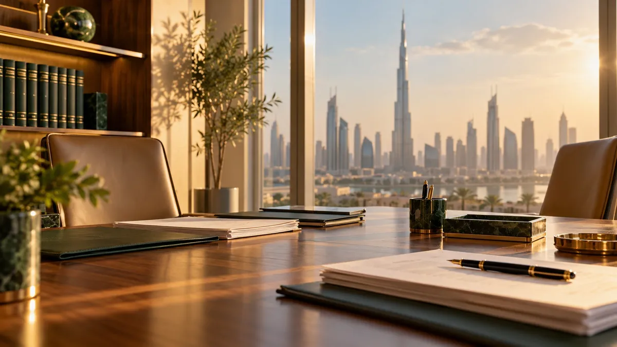 A meeting room in a Dubai office tower